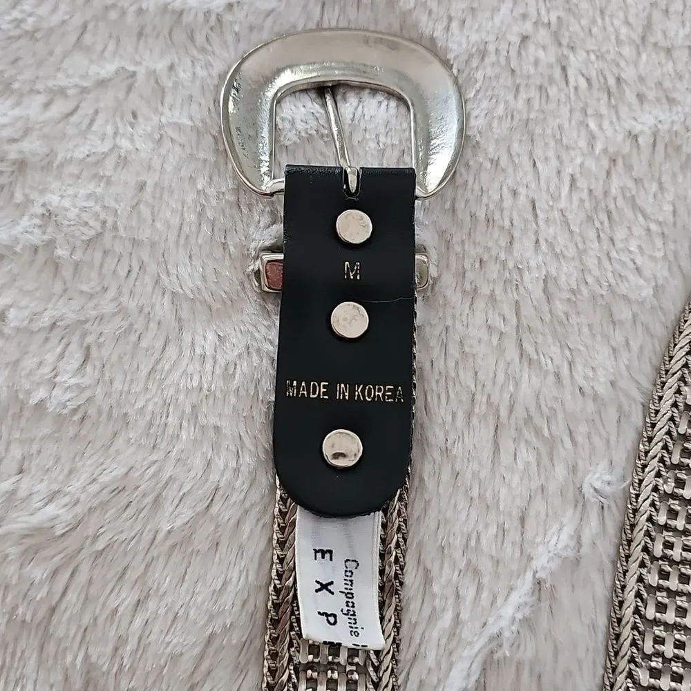 EXPRESS BELT Womans White Silver Metal Leather MEDIUM